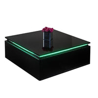 LED Lights High Gloss Coffee Table with Storage – Black