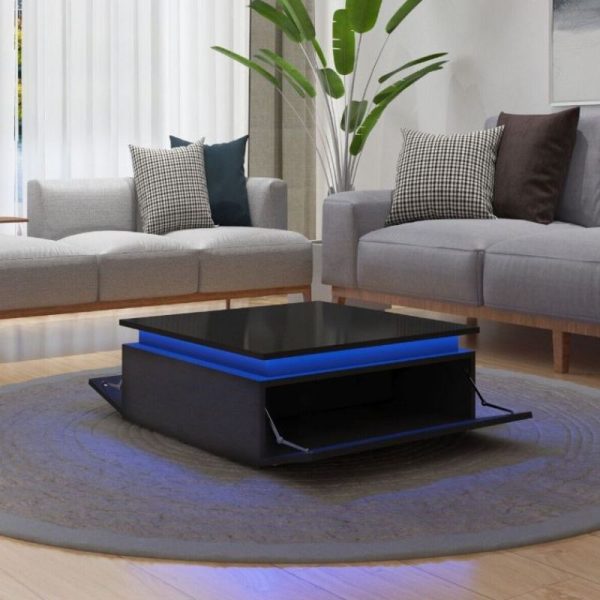 LED Lights High Gloss Coffee Table with Storage – Black