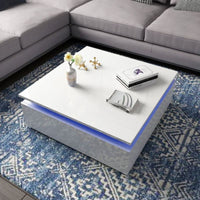 LED Lights High Gloss Coffee Table with Storage – White