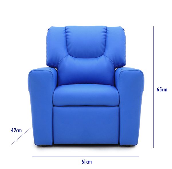 Blue Kids push back recliner chair with cup holder