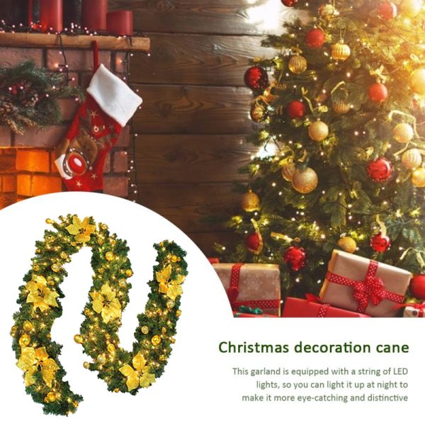 9FT Yellow Christmas Garland with LED Light Xmas Artificial Wreath Stairs Rattan Decor