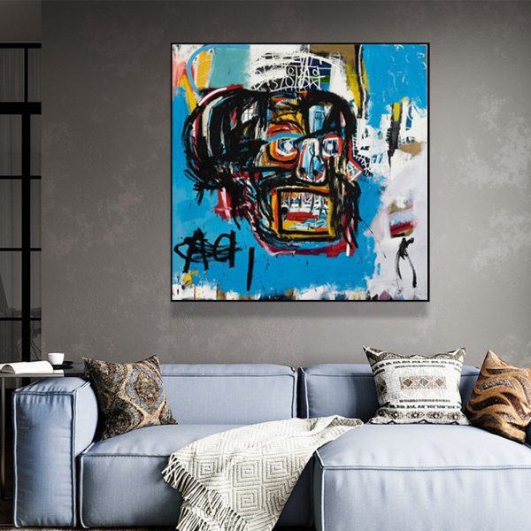 Wall Art 50cmx50cm Blue Head By Basquiat Black Frame Canvas