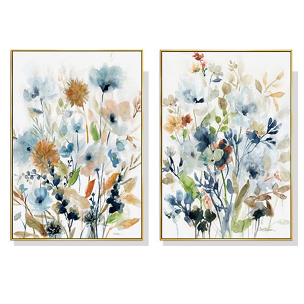 Wall Art 40cmx60cm Colourful Floras Watercolour style 2 Sets Gold Frame Canvas