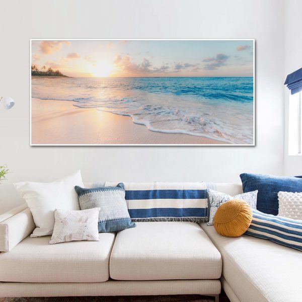 Wall Art 40cmx80cm Ocean and Beach White Frame Canvas