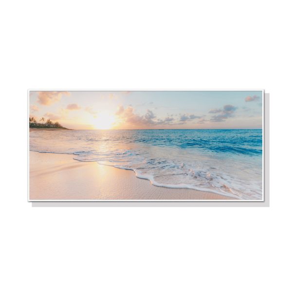 Wall Art 50cmx100cm Ocean and Beach White Frame Canvas