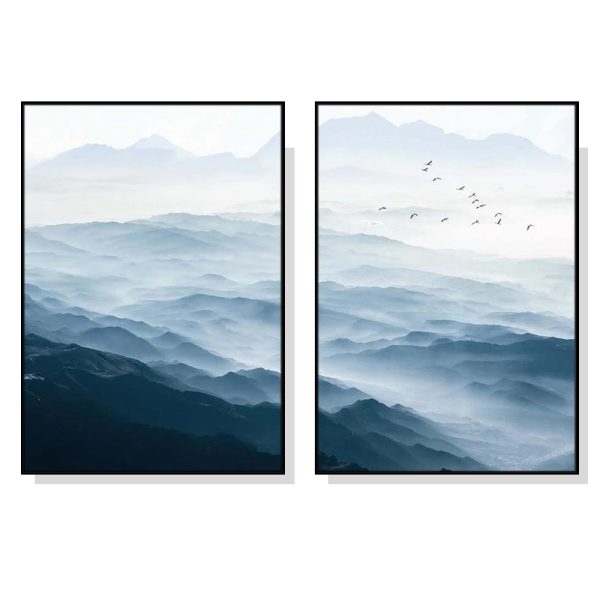 Wall Art 40cmx60cm Blue mountains 2 Sets Black Frame Canvas