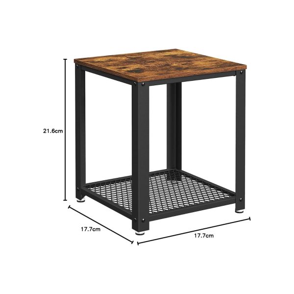 Side Table with Mesh Shelf Rustic Brown and Black