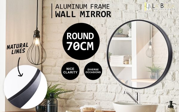 2 Set La Bella Black Wall Mirror Round Aluminum Frame Makeup Decor Bathroom Vanity 70cm