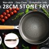 Fanjini Round 28cm Pink Stone Frypan Frying Pan Non-Stick Induction Ceramic Wood