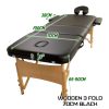 Black Portable Massage Table Bed Therapy Waxing 3 Fold 70cm Wooden