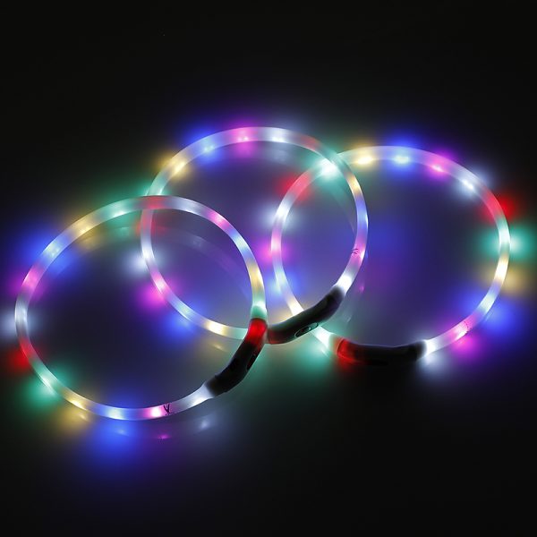2 X Medium 55CM LED Dog Collar USB Rechargeable Night Glow Flashing Light Up Safety Pet Collars