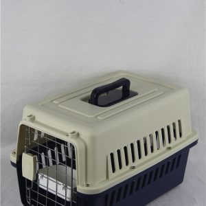 Small Dog Cat Rabbit Crate Pet Carrier Airline Cage With Bowl and Tray-Dark Blue