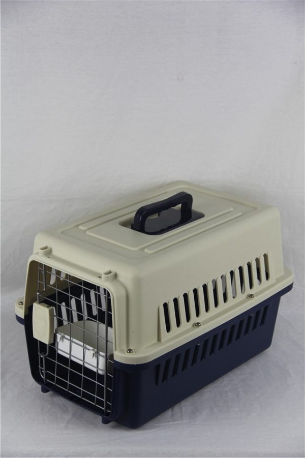 Small Dog Cat Rabbit Crate Pet Carrier Airline Cage With Bowl and Tray-Dark Blue