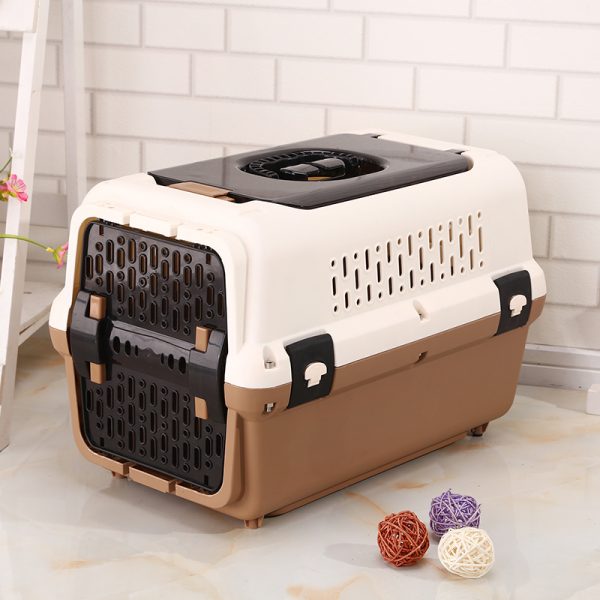 Large Dog Cat Crate Pet Rabbit Carrier Travel Cage With Tray & Window Brown