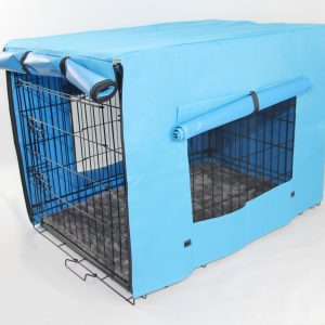 24' Portable Foldable Dog Cat Rabbit Collapsible Crate Pet Cage with Blue Cover Mat