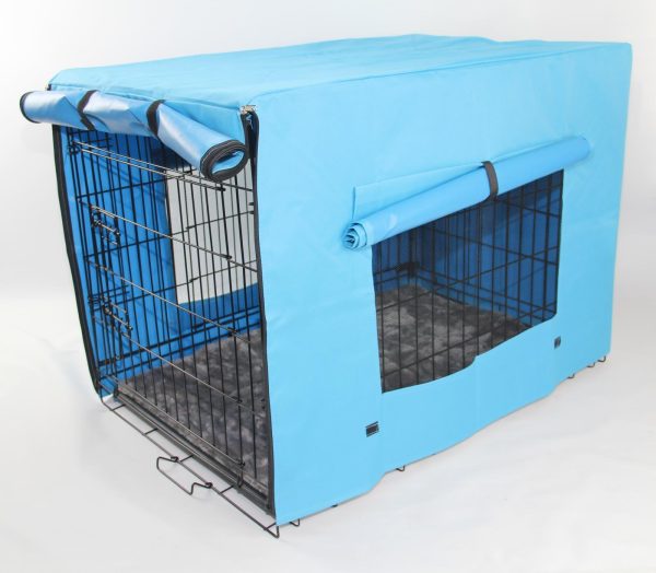 30′ Portable Foldable Dog Cat Rabbit Collapsible Crate Pet Cage with Blue Cover Mat