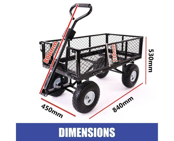 Garden Dump Rolling Mesh Cart with Heavy Duty Steel Frame,10 Inch Pneumatic Tires Maximum Load Capacity of 300 Kg (Black)