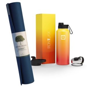 Harmony Mat – Midnight & Iron Flask Wide Mouth Bottle with Spout Lid, Fire, 40oz/1200ml Bundle