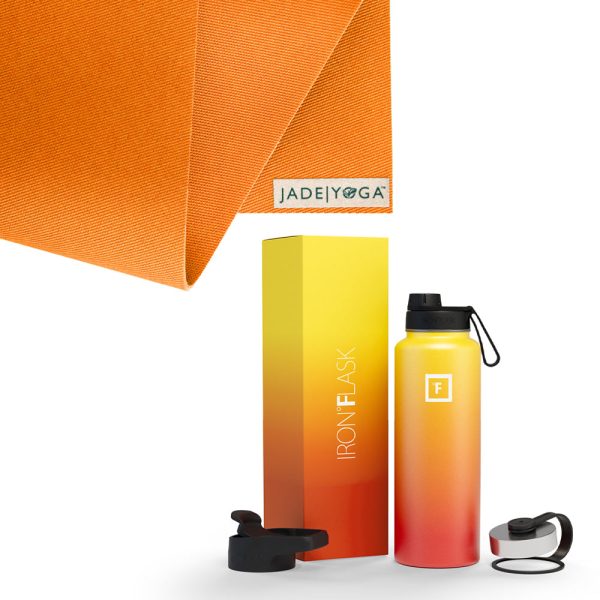 Harmony Mat – Orange & Iron Flask Wide Mouth Bottle with Spout Lid, Fire, 40oz/1200ml Bundle