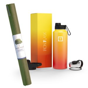 Voyager Mat - Olive & Iron Flask Wide Mouth Bottle with Spout Lid, Fire, 32oz/950ml Bundle