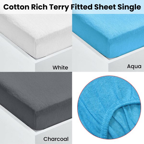 Cotton Rich Terry Fitted Sheet Single Aqua