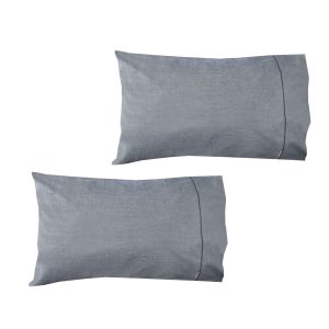 Pair of Chambray Charcoal Cotton Standard Pillowcases 48 x 73 cm