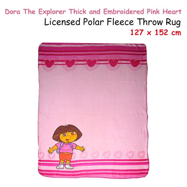 Polar Fleece Throw Rug Dora Explorer Thick and Embroidered Pink Heart 127 x 152 cm