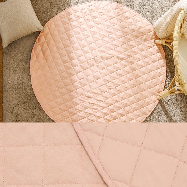 Round Linen Cotton Baby Play Mat Peach 130cm Diameter