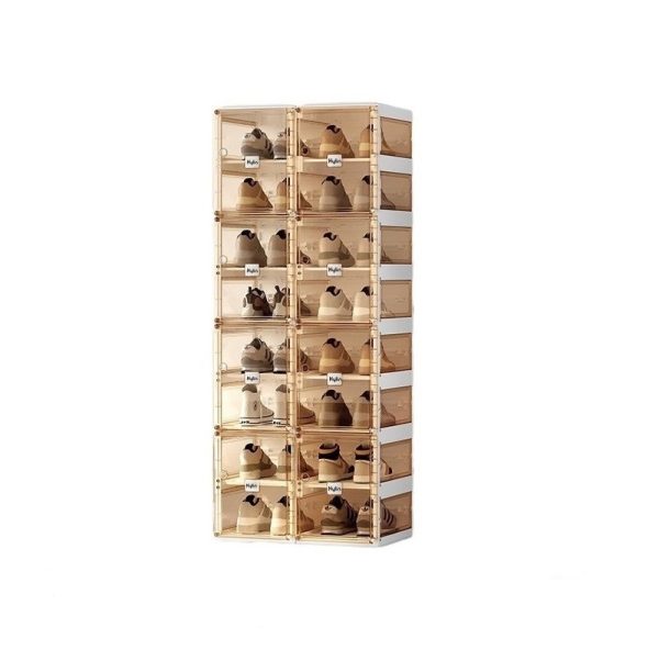 Cubes Storage Folding Shoe Box With 2 Column & 16 Grids & 8 Brown Door