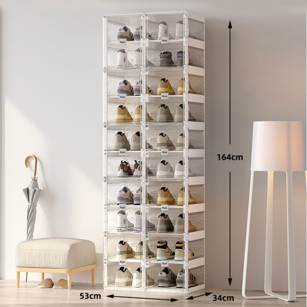 Cubes Storage Folding Shoe Box With 2 Column & 20 Grids & 10 Clear Door