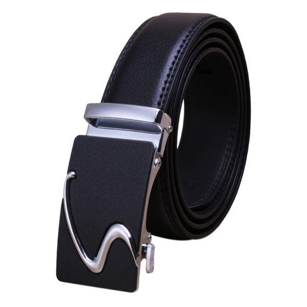 Genuine Leather Belt Men’s Plate Reversible Buckle Business Dress Belts (Style 02)