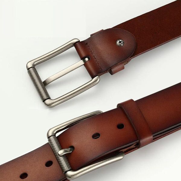 New Cowhide Leather Men Belt Pin Buckle Luxury Male Belts (Coffee)