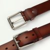 New Cowhide Leather Men Belt Pin Buckle Luxury Male Belts (Brown)