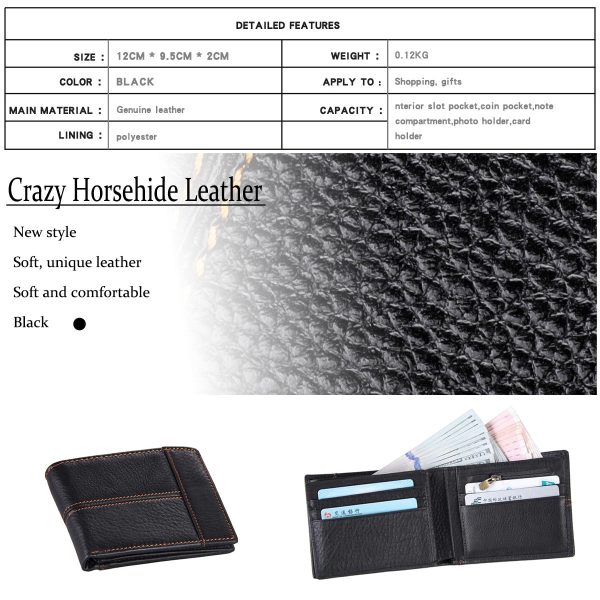 Men’s Genuine Leather Bilfold Wallet RFID Blocking Card Holder Zipper Coin Purse