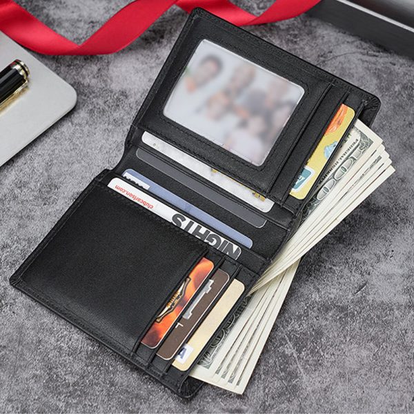 100% Genuine Leather Men’s Wallet RFID Blocking Card Holder Bifold and Long Wallets (Black Bifold Verticle)
