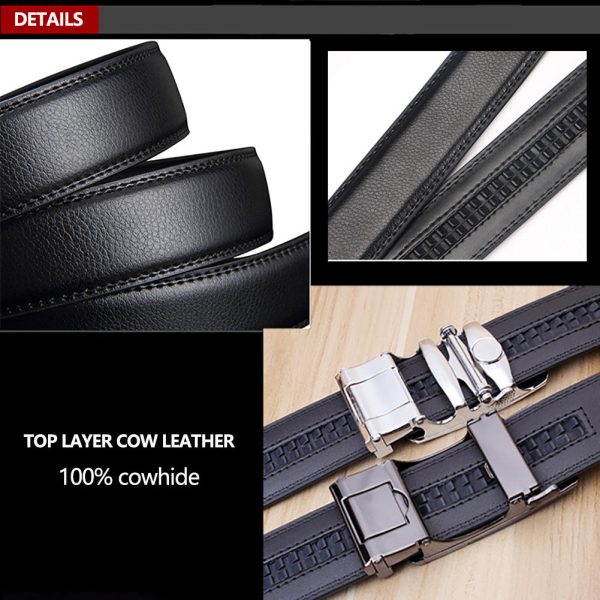 Adjustable Slide Luxury Leather Belt For Men’s Automatic Buckle Ratchet Business Dress Belts (FB8501#01)