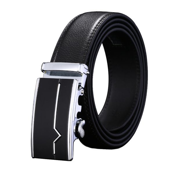 Adjustable Slide Genuine Leather Belt Men’s Plate Reversible Buckle Business Dress Belts (FB8602#31)