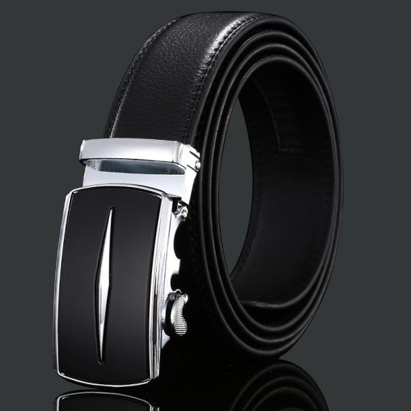 Adjustable Slide Genuine Leather Belt Men’s Plate Reversible Buckle Business Dress Belts (FB8603#38)
