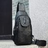 Genuine Leather Cowhide Zipper Men’s Bag Pattern Crocodile Chest Bag