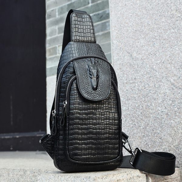 Genuine Leather Cowhide Zipper Men’s Bag Pattern Crocodile Chest Bag