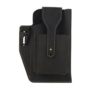 Men's Genuine Leather Retro Belt Waist Bag Cell Phone Belt Bag (Black)