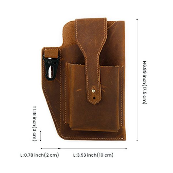 Men’s Genuine Leather Retro Belt Waist Bag Cell Phone Belt Bag (Brown)