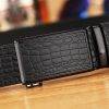 Genuine Cowhide Embossed with Crocodile Pattern Belt  Luxury Business Automatic Belts (Black)