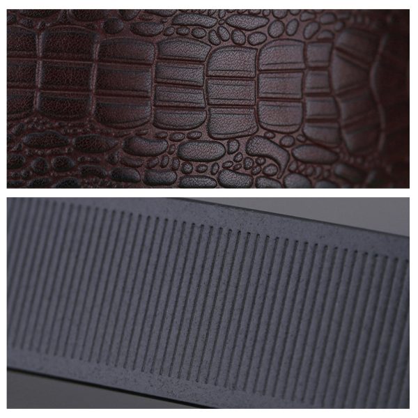 Genuine Cowhide Embossed with Crocodile Pattern Belt  Luxury Business Automatic Belts (Black)