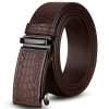 Genuine Cowhide Embossed with Crocodile Pattern Belt  Luxury Business Automatic Belts (Brown)