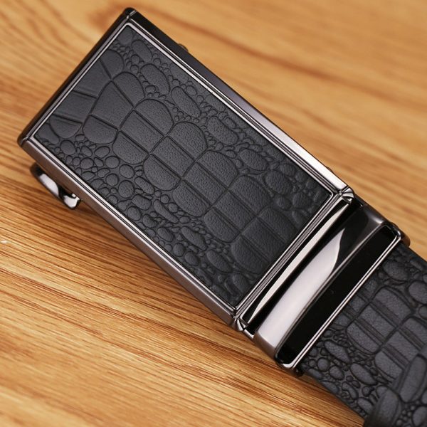 Genuine Cowhide Embossed with Crocodile Pattern Belt  Luxury Business Automatic Belts (Brown)