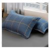 Blue Plaid Pattern Aloe Cotton Flat Sheet Quilt Cover Pillowcases 4pcs Bedding Set Duvet Doona Quilt Cover Set (Double)