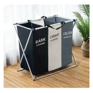Foldable Divisional Storage Laundry Basket 3 Grid