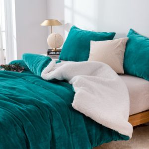 2 in 1 teddy sherpa duvet cover set and blanket king teal