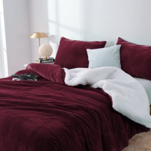 2 in 1 teddy sherpa duvet cover set and blanket queen aubergine